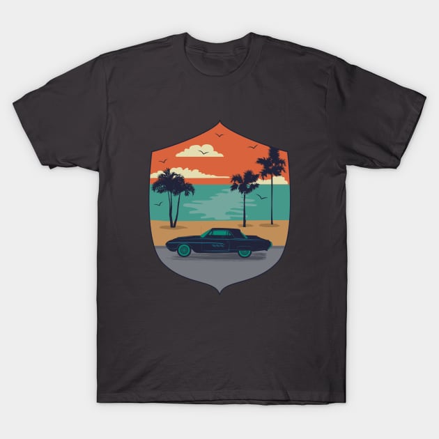 Classic Car By The Beach T-Shirt by SWON Design